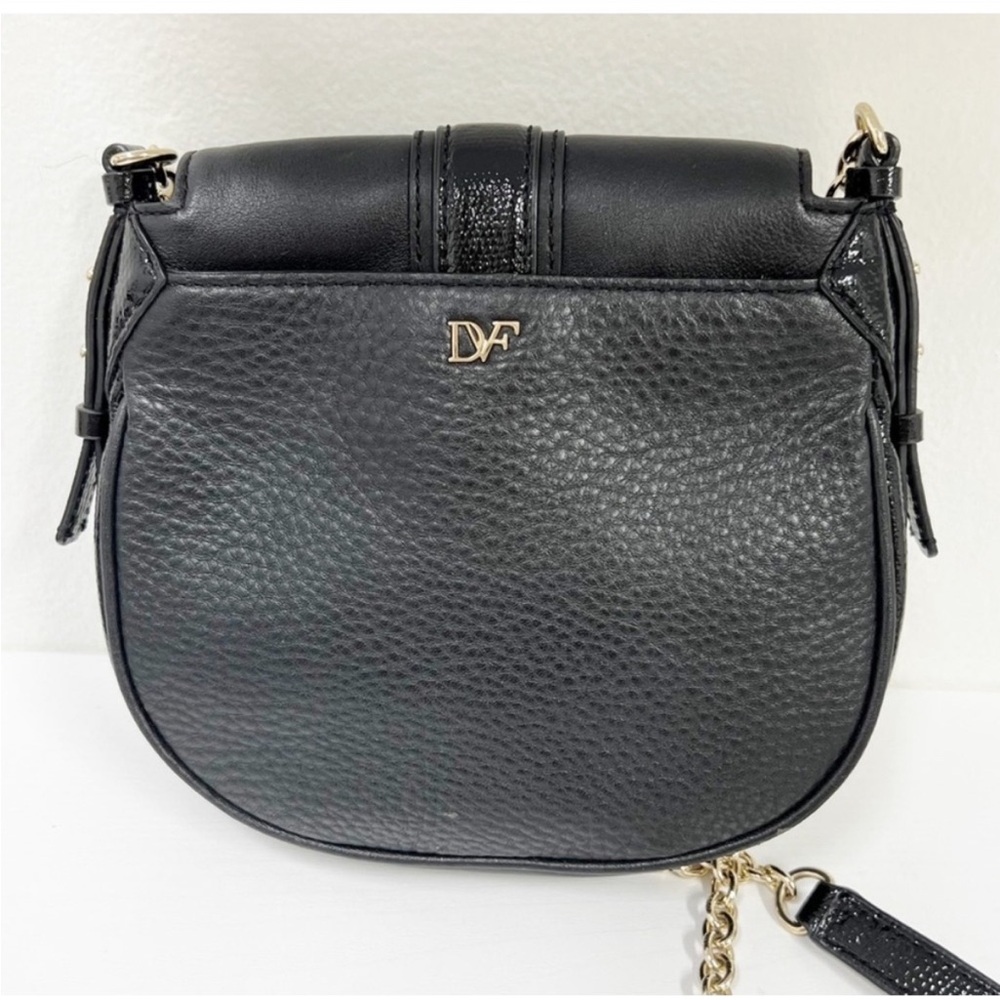 Diane von Furstenberg Sutra Mini Leather Crossbody bag purse black gold strap - Picture 2 of 8